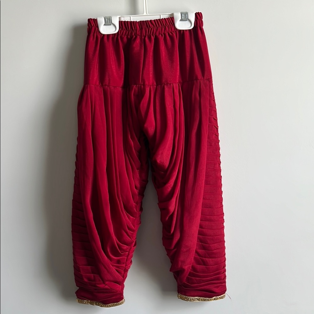4 Piece Elegant Red and Cream Kids Punjabi Salwar Suit - Picture 7 of 10